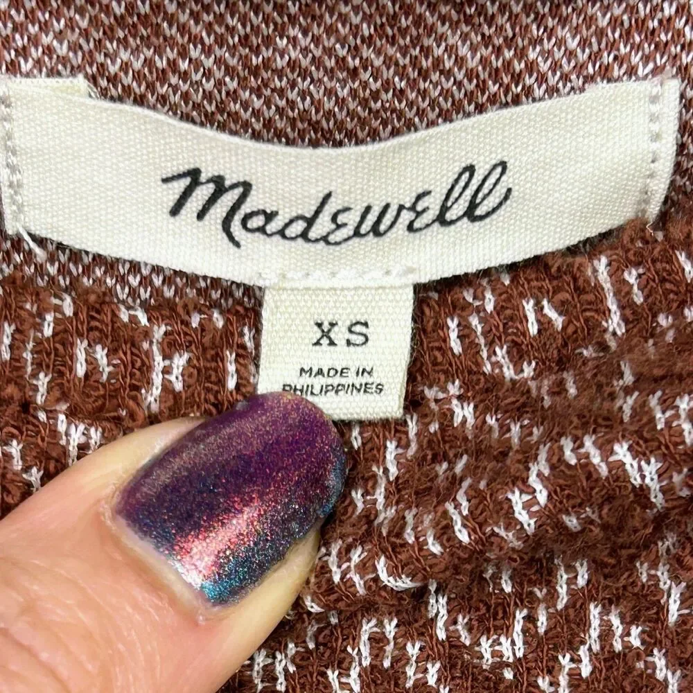Madewell Jacquard Puff Sleeve Crop Top Square Neck Blouse Dark Merlot Rust sz XS